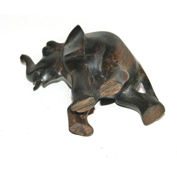 Vintage Hand Carved Hardwood Elephant Statue Figurine 4 1/2" Great Collectible - Picture 6 of 6